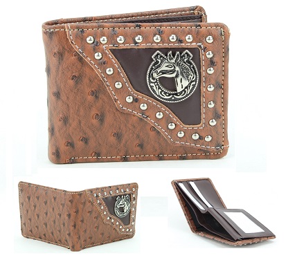 Vegan LEATHER Wallet [Bifold] Western Horseshoe/Horse [BRWN]